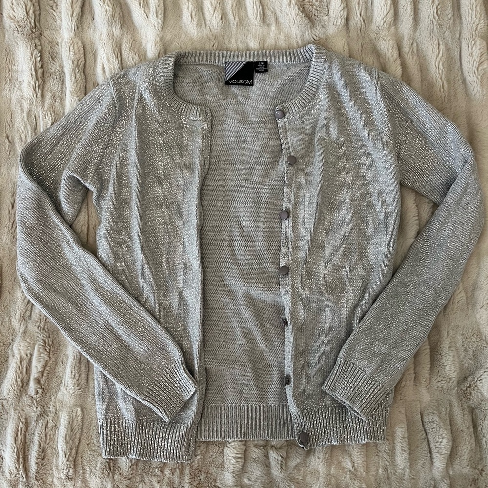 Volvos Metallic Silver Cardigan Size S